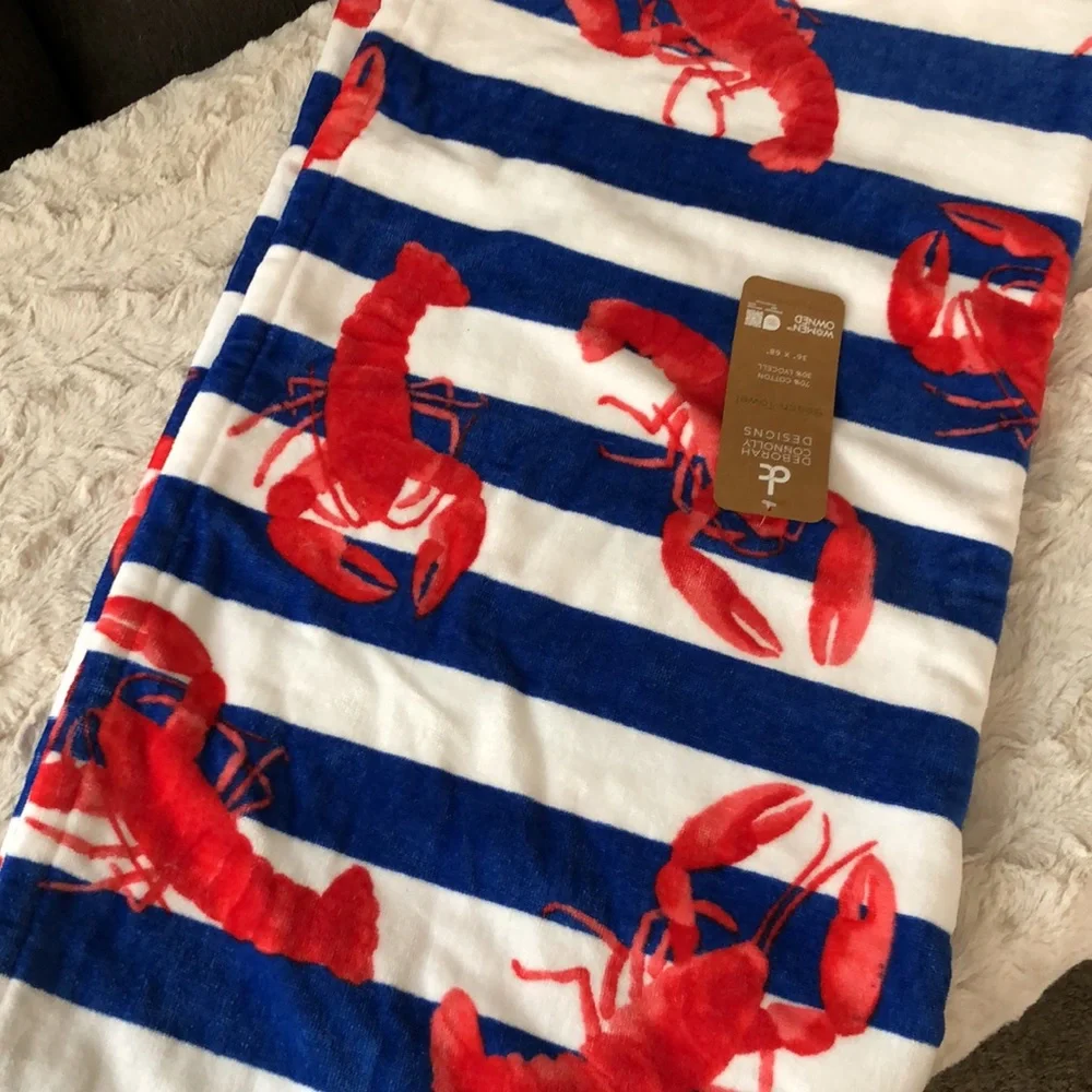 Deborah Connolly LOBSTER Striped Beach Towel